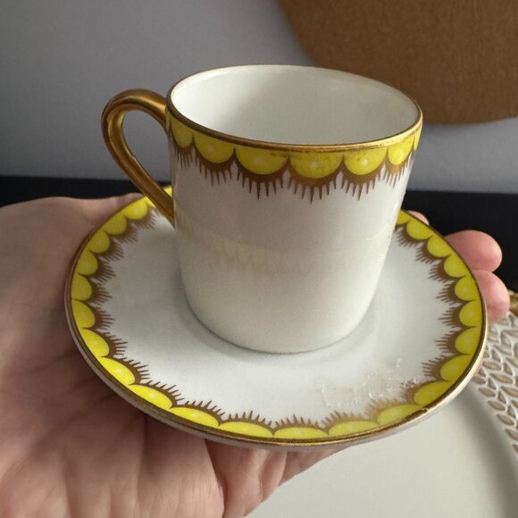 Fitz & Floyd Other - Fitz and Floyd Vintage Antique China Yellow Espresso Size Teacup and Saucer Set